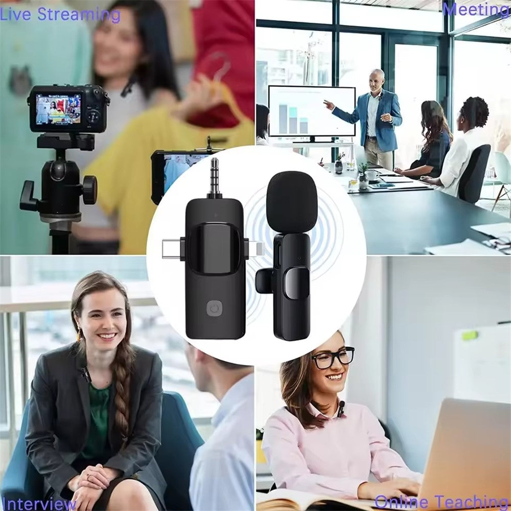 K15 3-in-1 Funk-Lavalier-Mikrofon mit Geräuschunterdrückung | USB-C Mikrofon für Smartphone, Computer, Kamera