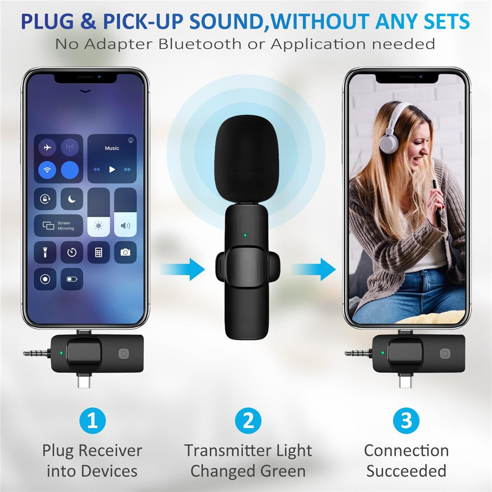 K15 3-in-1 Funk-Lavalier-Mikrofon mit Geräuschunterdrückung | USB-C Mikrofon für Smartphone, Computer, Kamera