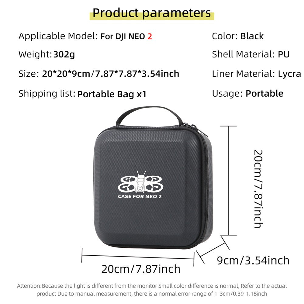 Portable Carrying Case for DJI Neo 2 Drone PU Waterproof Storage Bag Travel Organizer with EPE Foam Interior