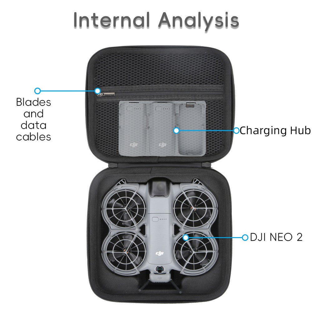 Portable Carrying Case for DJI Neo 2 Drone PU Waterproof Storage Bag Travel Organizer with EPE Foam Interior