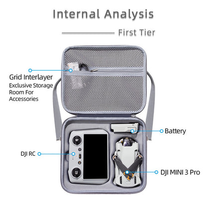 For DJI Mini 3 Pro Portable Carrying Case RC Drone Controller Shockproof Storage Bag Anti-Scratch Shoulder Bag
