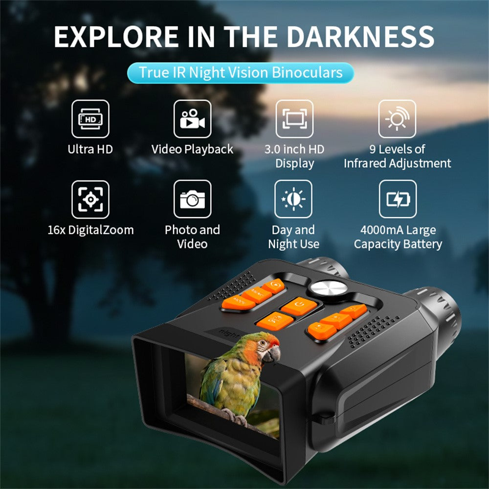 4K Night Vision Binoculars 3.0 Inch Screen 16X Digital Zoom 36MP Camera IR Infrared Digital Telescope for Outdoor Hunting (No Momery Card)
