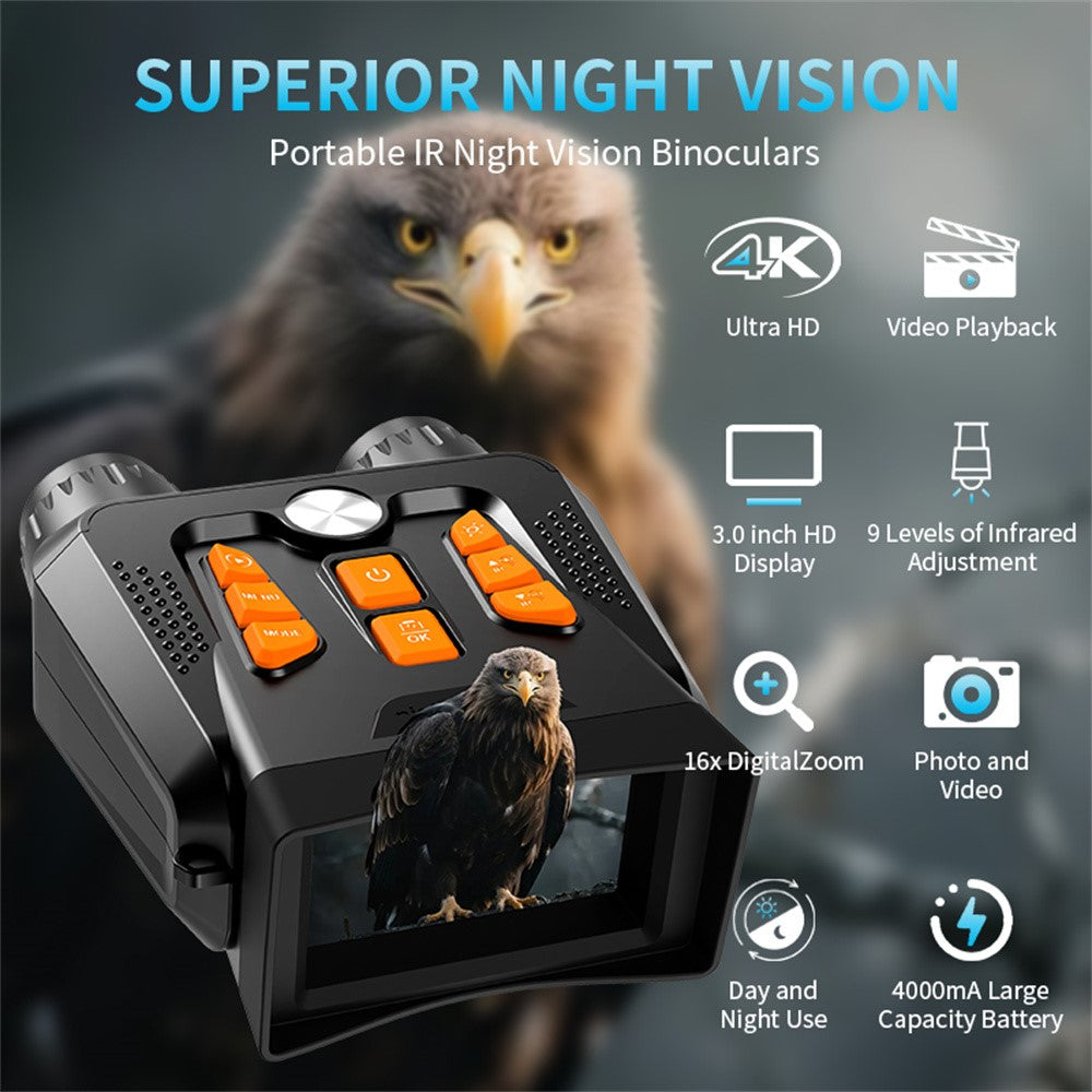 4K Night Vision Binoculars 3.0 Inch Screen 16X Digital Zoom 36MP Camera IR Infrared Digital Telescope for Outdoor Hunting (No Momery Card)