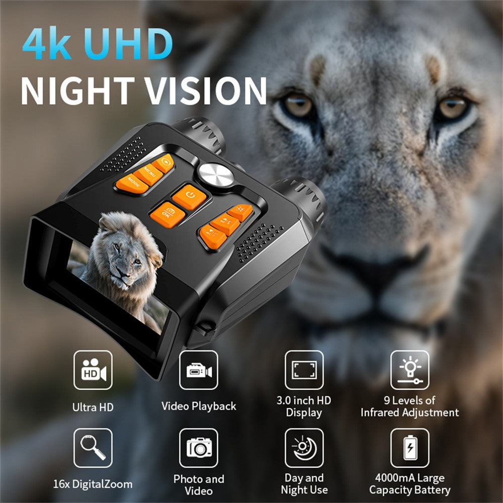 4K Night Vision Binoculars 3.0 Inch Screen 16X Digital Zoom 36MP Camera IR Infrared Digital Telescope for Outdoor Hunting (No Momery Card)
