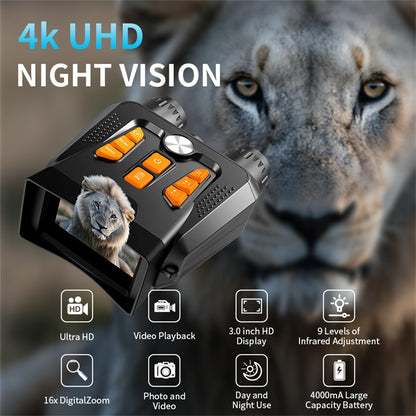 4K Night Vision Binoculars 3.0 Inch Screen 16X Digital Zoom 36MP Camera IR Infrared Digital Telescope for Outdoor Hunting (No Momery Card)