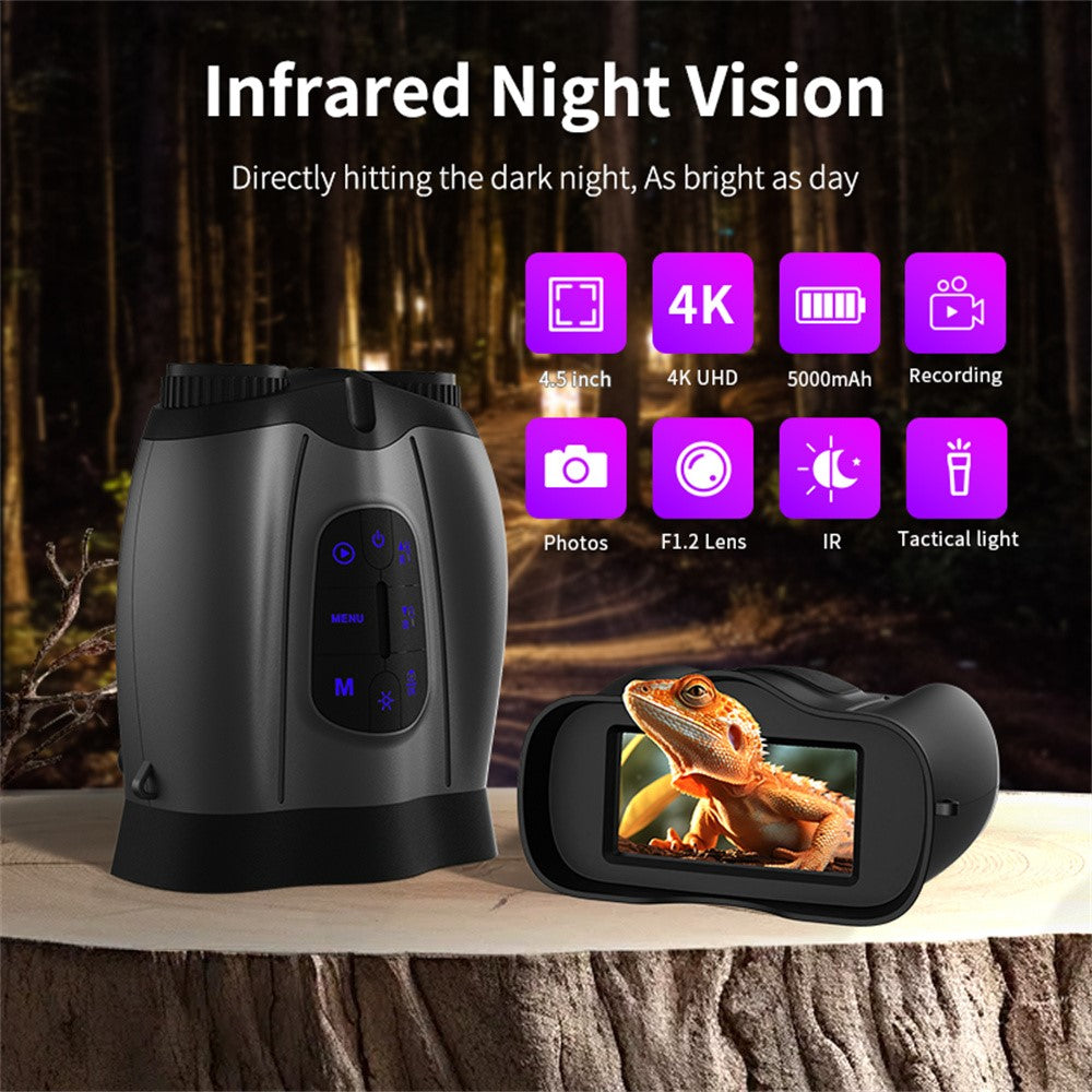 4K Night Vision Binoculars 4.5 Inch Screen 16X Digital Zoom 5000mAh IR Infrared Digital Telescope Camera for Hunting Wildlife