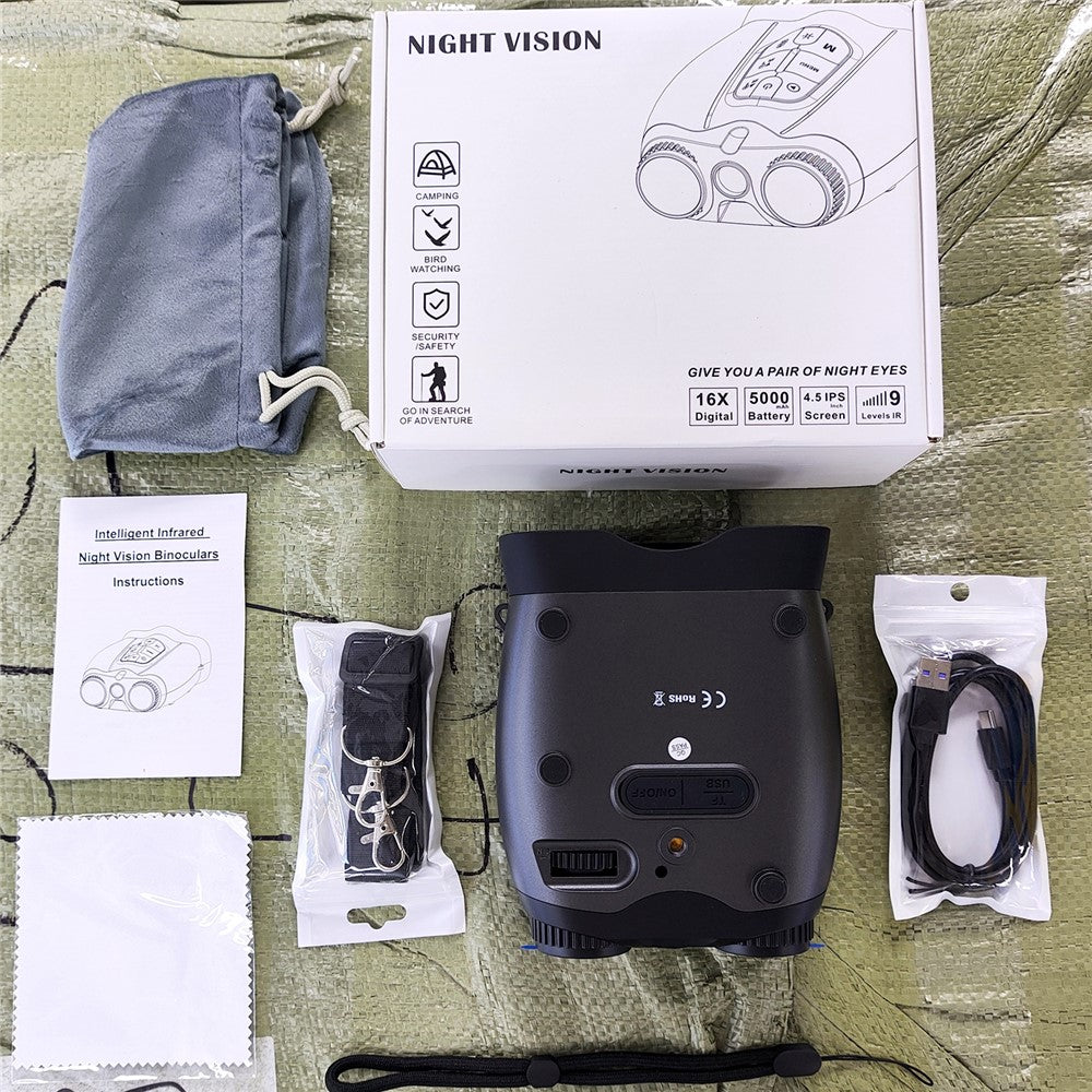 4K Night Vision Binoculars 4.5 Inch Screen 16X Digital Zoom 5000mAh IR Infrared Digital Telescope Camera for Hunting Wildlife