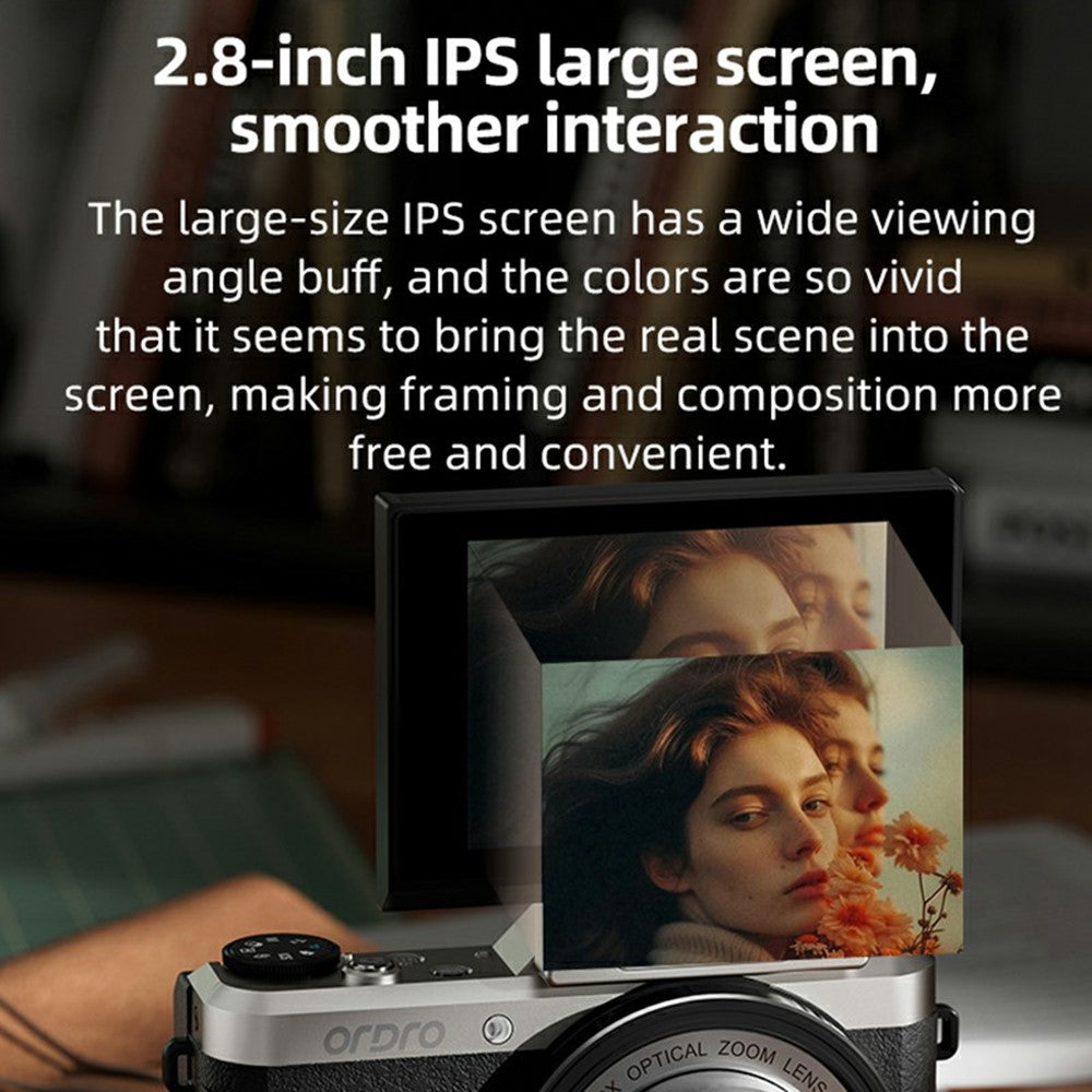 ORDRO D27 Digitalkamera: 6x optischer Zoom, 2,8" Klappdisplay, 4K HD Video