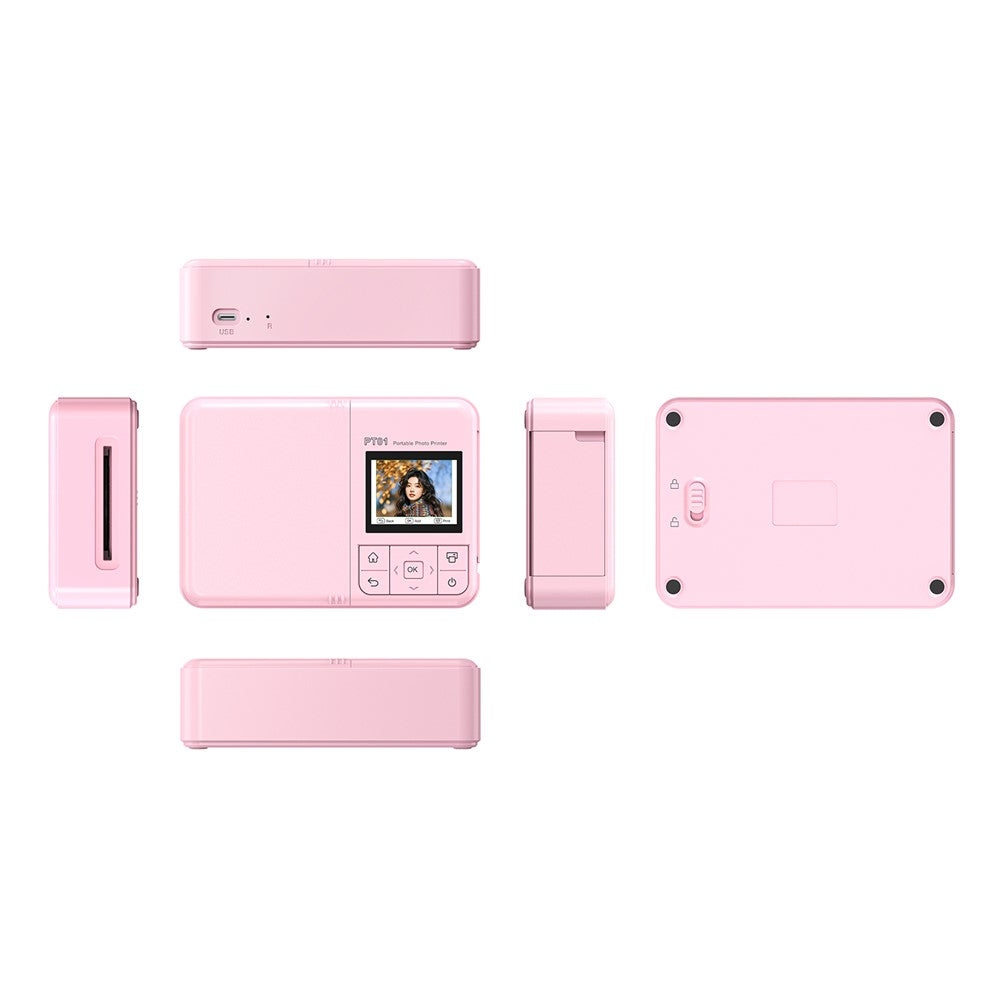 PT01 Portable Full Color Photo Printer 600DPI Color WiFi Inkjet 2.0 IPS Screen Picture Printer