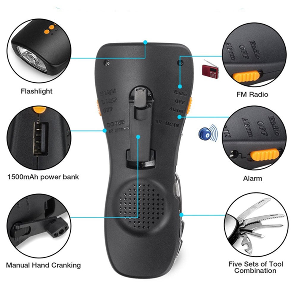 Multifunctional Hand Crank Power Flashlight FM Radio Outdoor Emergency Power Bank