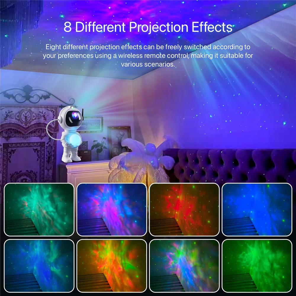 JN2313 Cartoon Astronaut Starry Sky Projection Lamp Bluetooth-compatible Speaker Moon Night Light