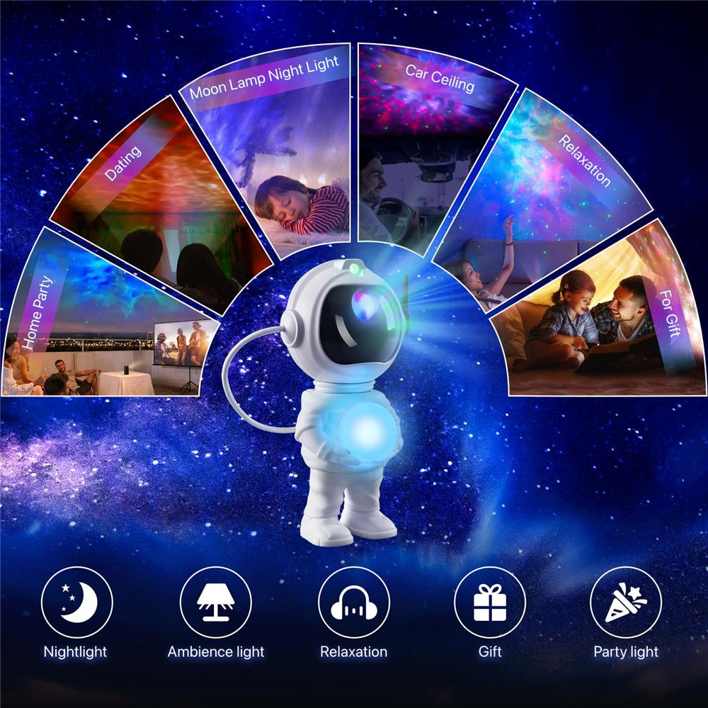 JN2313 Cartoon Astronaut Starry Sky Projection Lamp Bluetooth-compatible Speaker Moon Night Light