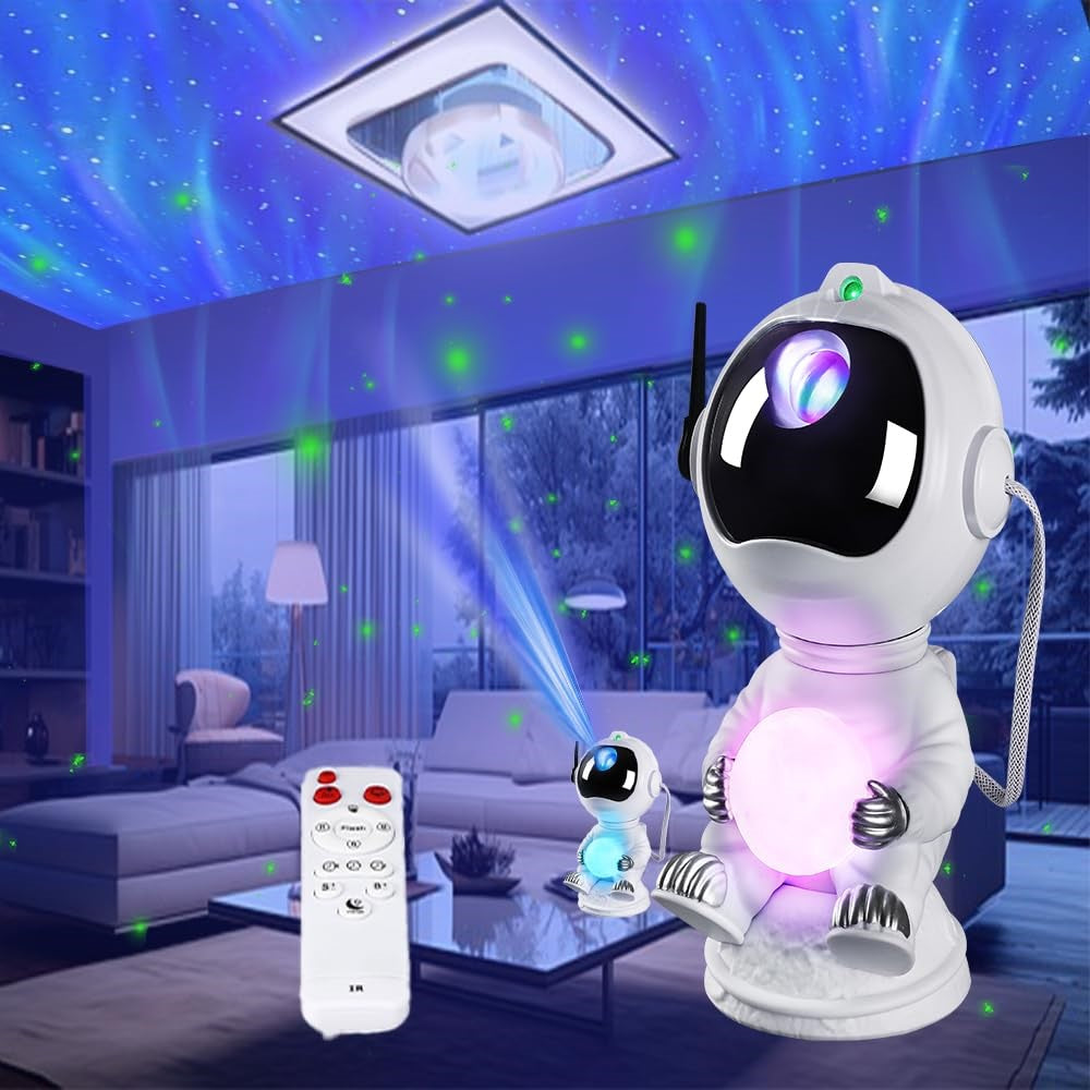 JN2312 Lovely Astronaut Smart Timing Starry Sky Projection Lamp Bluetooth-compatible Speaker Moon Night Light