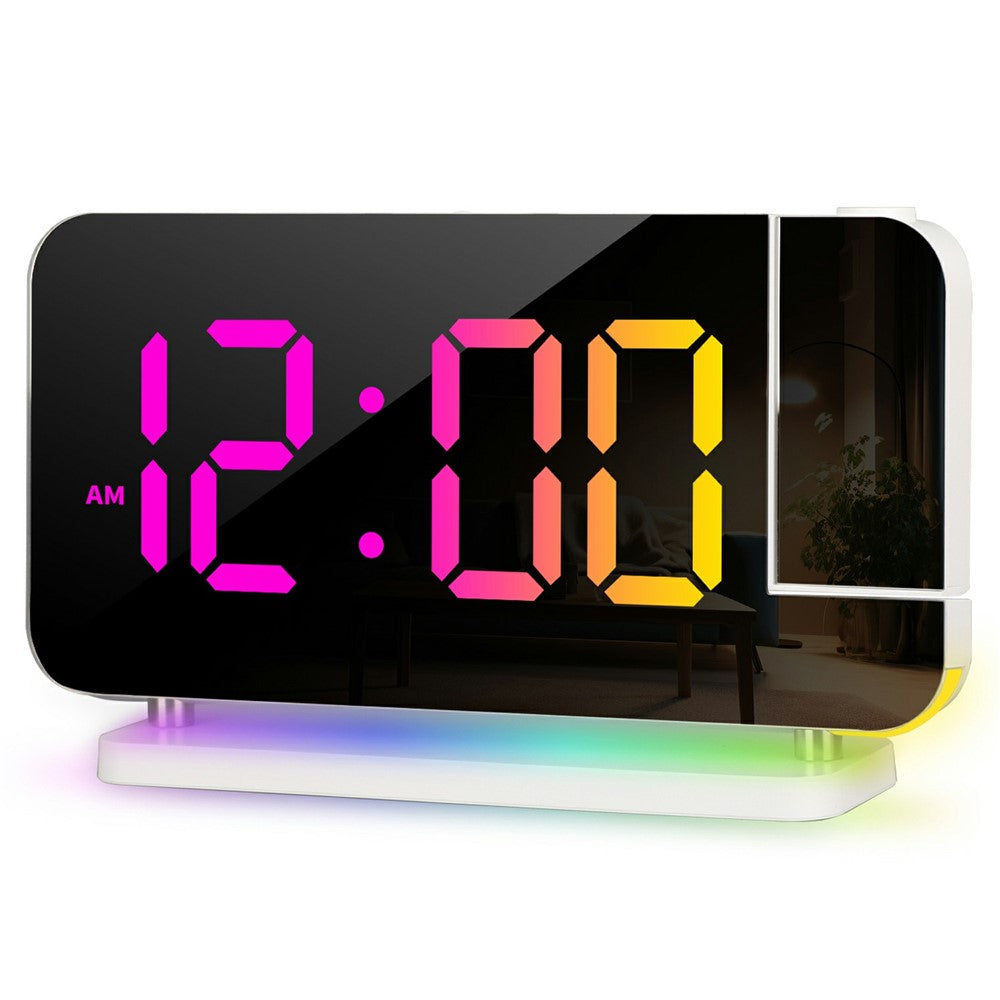 EN8853B Mirror Display RGB Digital Alarm Clock with Adjustable Brightness and Dynamic Color Modes