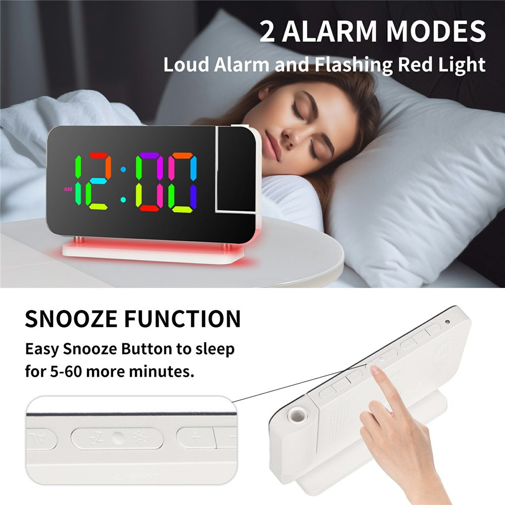 EN8853B Mirror Display RGB Digital Alarm Clock with Adjustable Brightness and Dynamic Color Modes