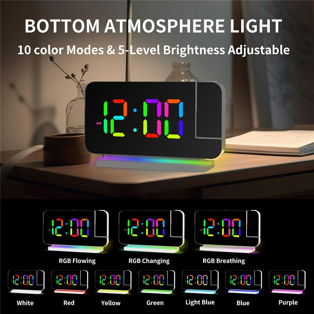 EN8853B Mirror Display RGB Digital Alarm Clock with Adjustable Brightness and Dynamic Color Modes