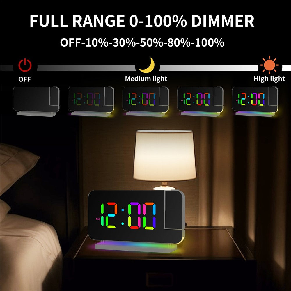 EN8853B Mirror Display RGB Digital Alarm Clock with Adjustable Brightness and Dynamic Color Modes