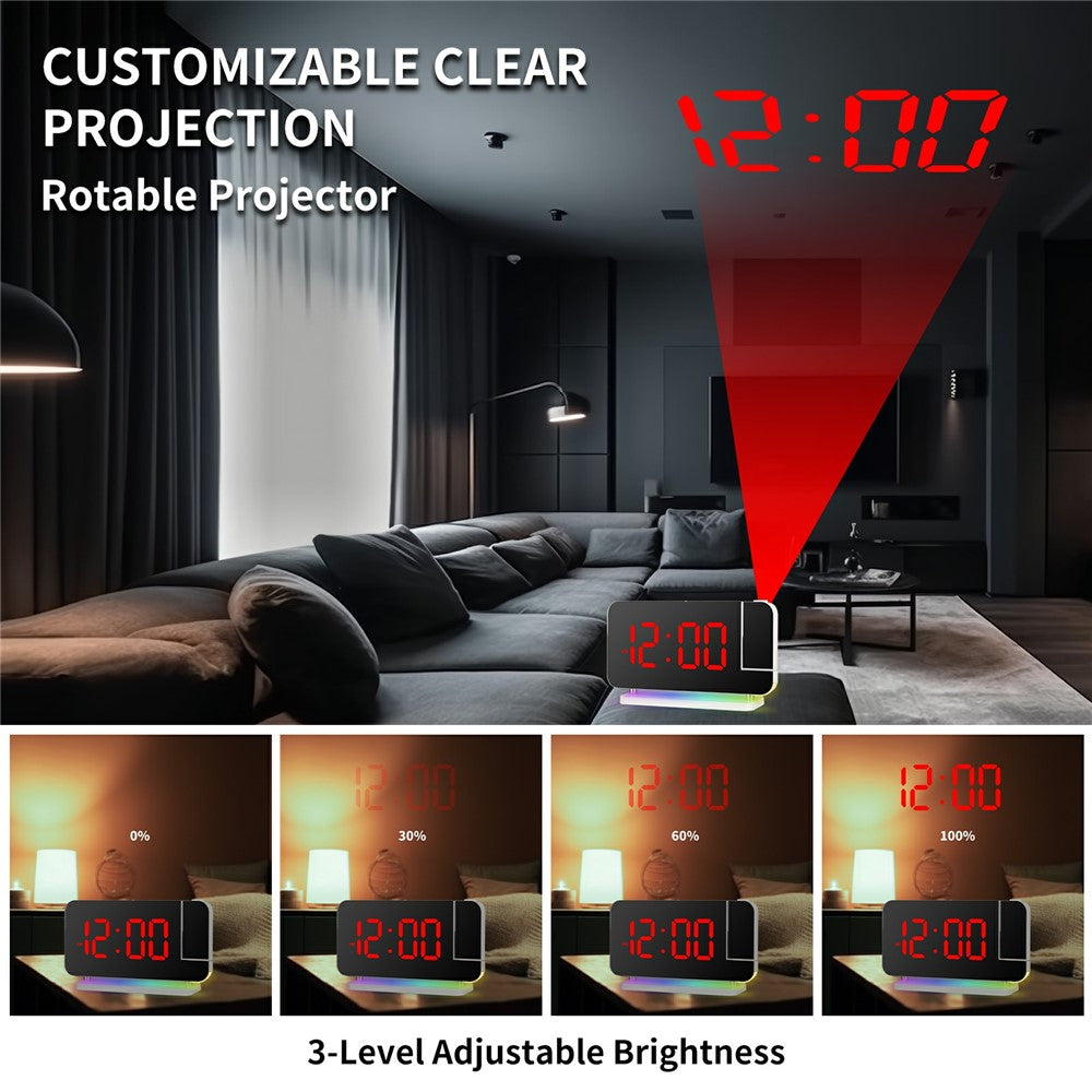 EN8853B Mirror Display RGB Digital Alarm Clock with Adjustable Brightness and Dynamic Color Modes