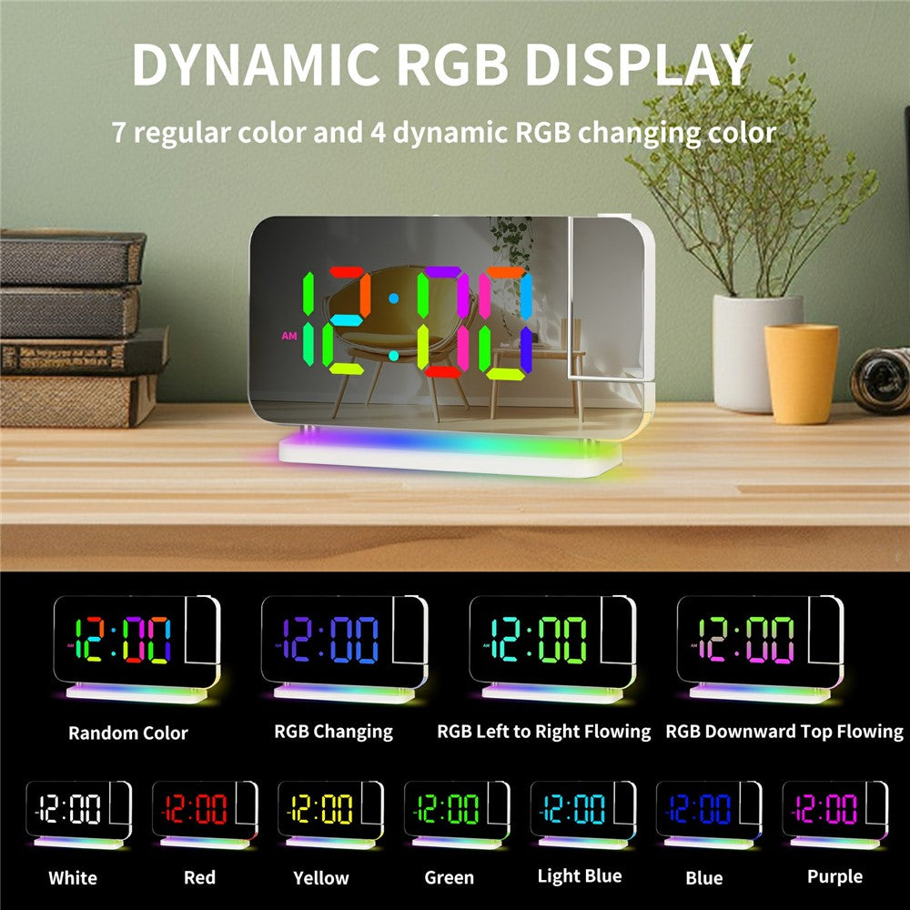 EN8853B Mirror Display RGB Digital Alarm Clock with Adjustable Brightness and Dynamic Color Modes