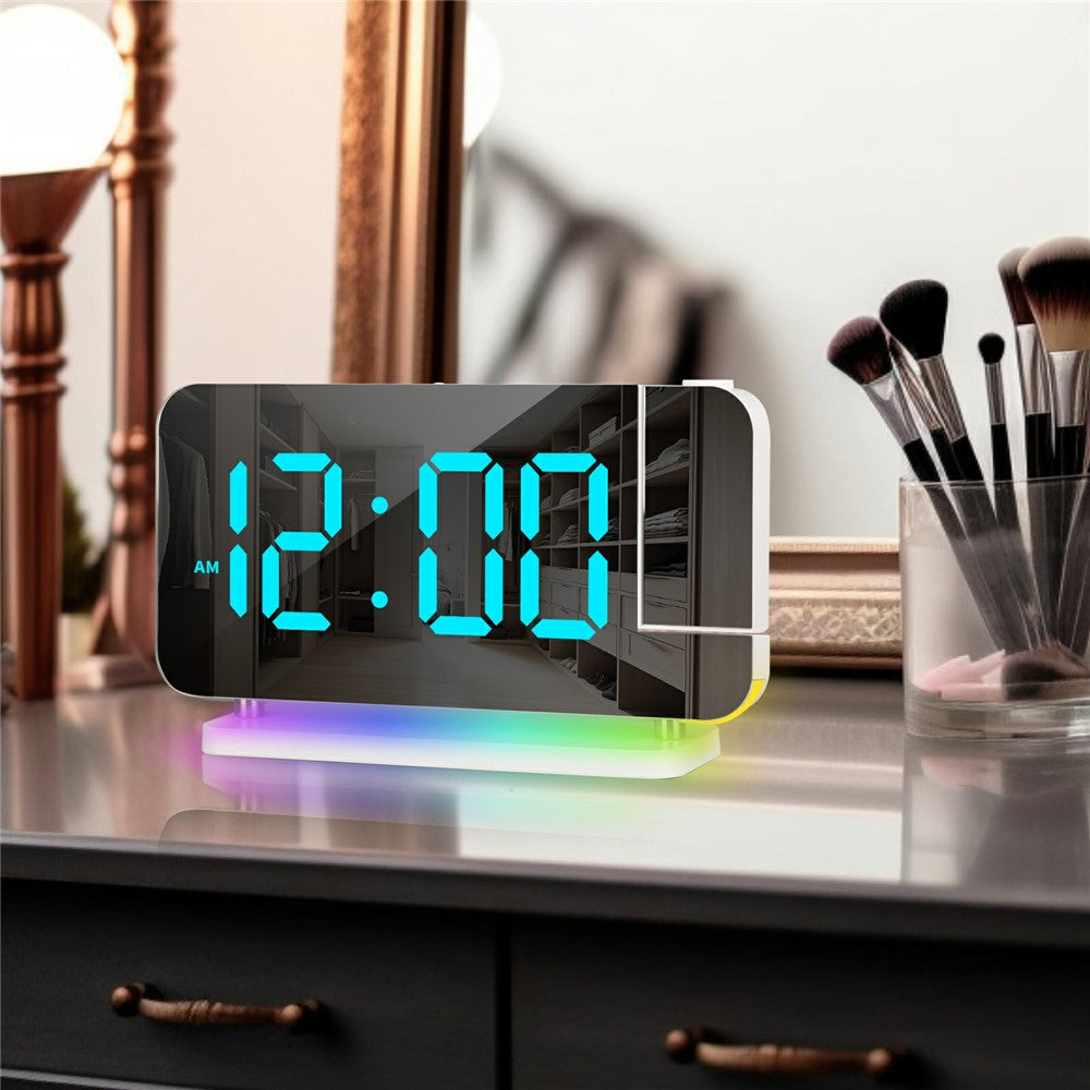 EN8853B Mirror Display RGB Digital Alarm Clock with Adjustable Brightness and Dynamic Color Modes