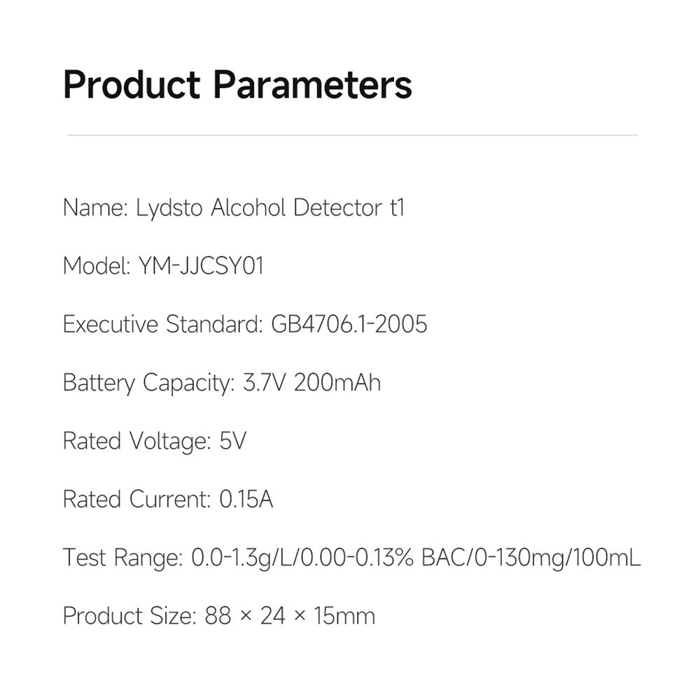 XIAOMIYOUPIN Lydsto YM-JJCSY01 T1 Alkoholtester mit USB-C, staubdichter Kappe