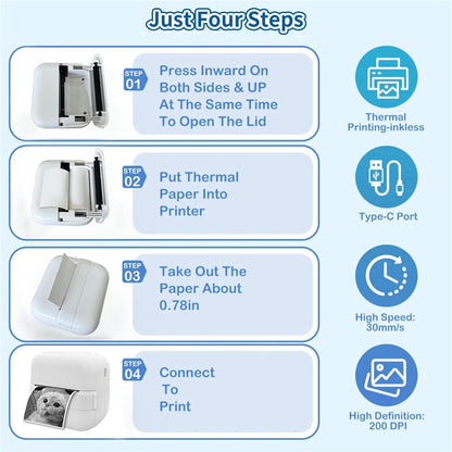 X18 Portable Inkless Thermal Printer 200DPI Bluetooth-compatible Mini Pocket Printer, Standard Version