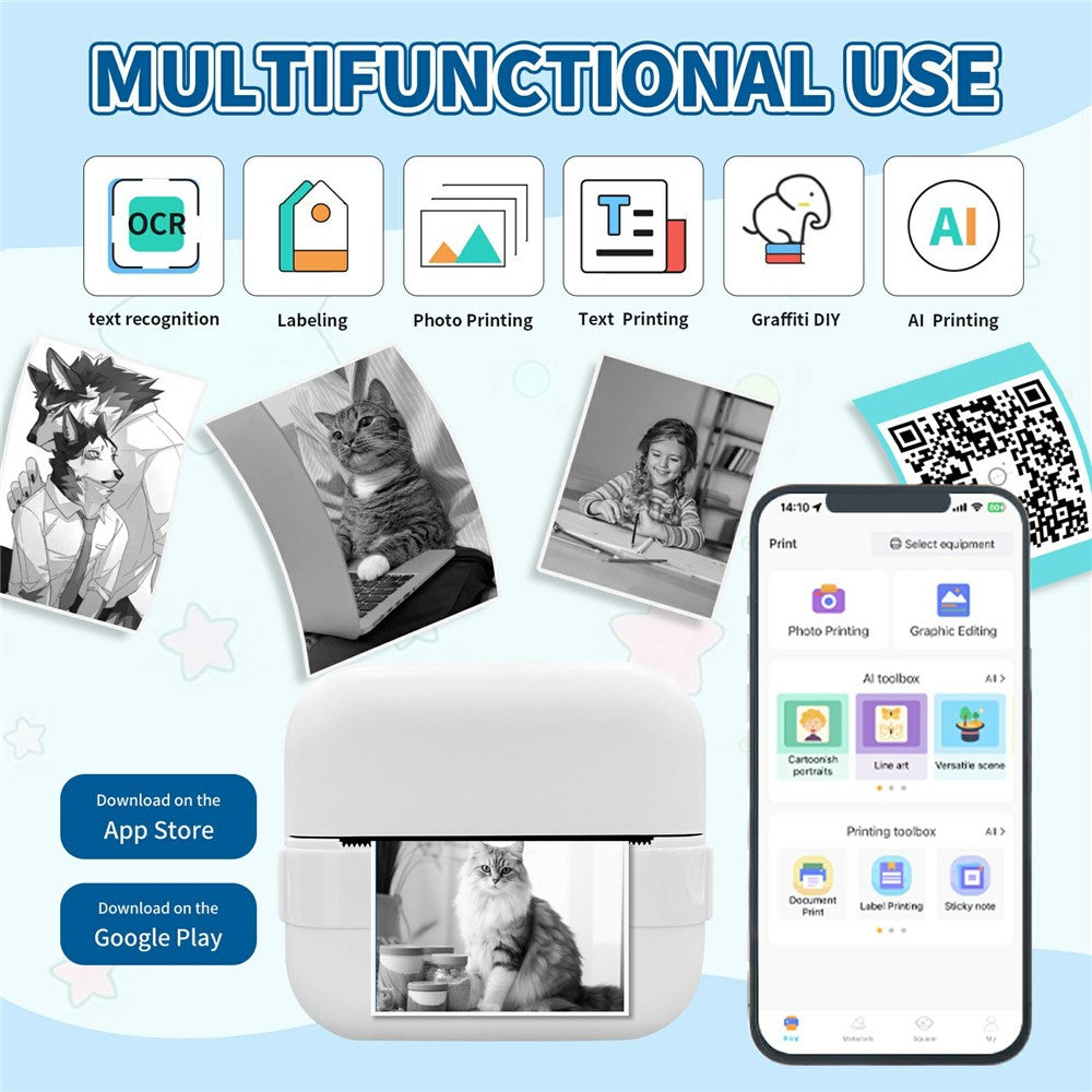 X18 Portable Inkless Thermal Printer 200DPI Bluetooth-compatible Mini Pocket Printer, Standard Version