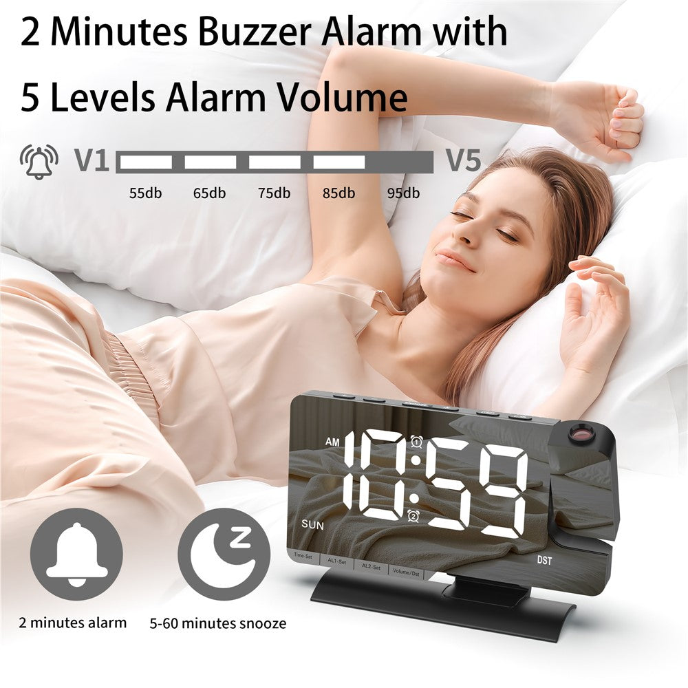 EN8836-C Large LED Display Projection Clock Dual Alarm Dimmable Desktop Digital Clock with DST and Weekday Display