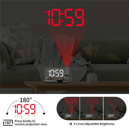 EN8836-C Large LED Display Projection Clock Dual Alarm Dimmable Desktop Digital Clock with DST and Weekday Display