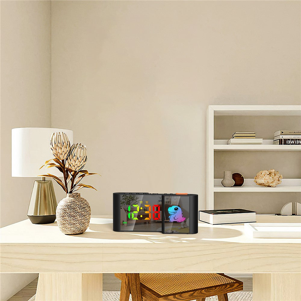 EN8837-C Cartoon Tiermotiv S-förmiger Dual-Screen RGB Wecker mit Nachtlicht – 12/24-Stunden Anzeige