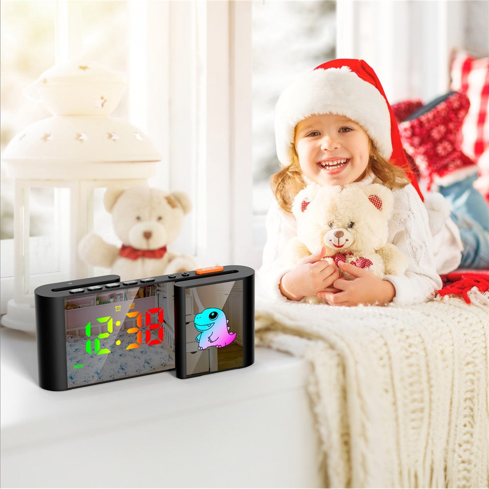 EN8837-C Cartoon Tiermotiv S-förmiger Dual-Screen RGB Wecker mit Nachtlicht – 12/24-Stunden Anzeige