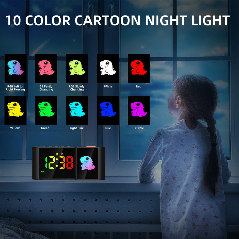 EN8837-C Cartoon Tiermotiv S-förmiger Dual-Screen RGB Wecker mit Nachtlicht – 12/24-Stunden Anzeige