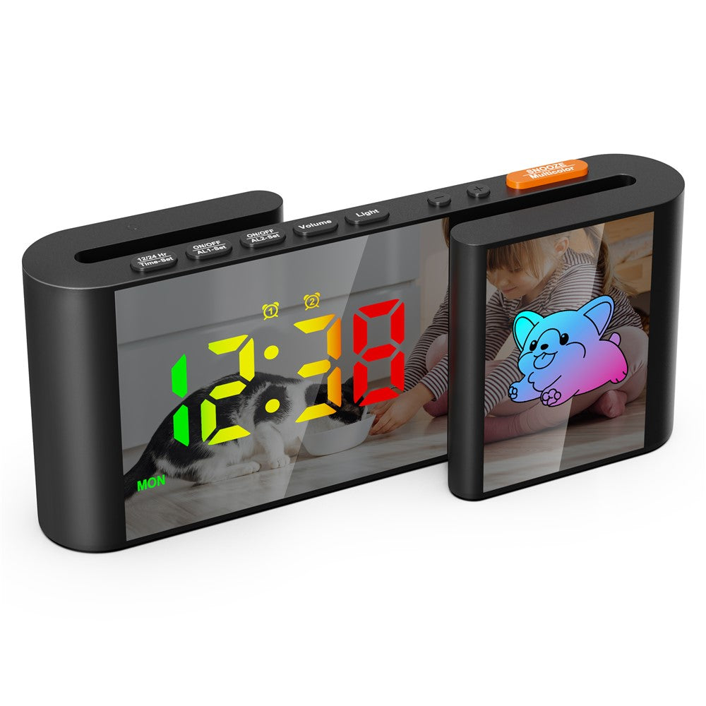 EN8837-C Cartoon Tiermotiv S-förmiger Dual-Screen RGB Wecker mit Nachtlicht – 12/24-Stunden Anzeige