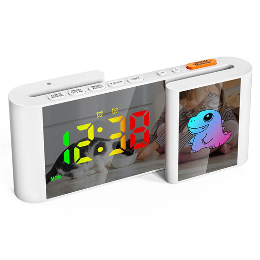 EN8837-C Cartoon Tiermotiv S-förmiger Dual-Screen RGB Wecker mit Nachtlicht – 12/24-Stunden Anzeige
