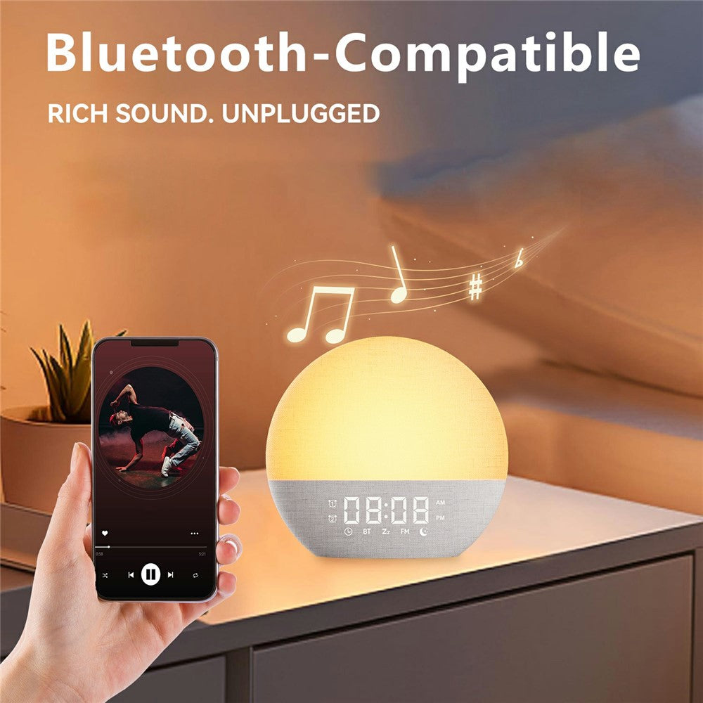 SH08A Fabric Sunrise Design Alarm Clock Bluetooth-Compatible Speaker White Noise with LED Night Light / FM Radio