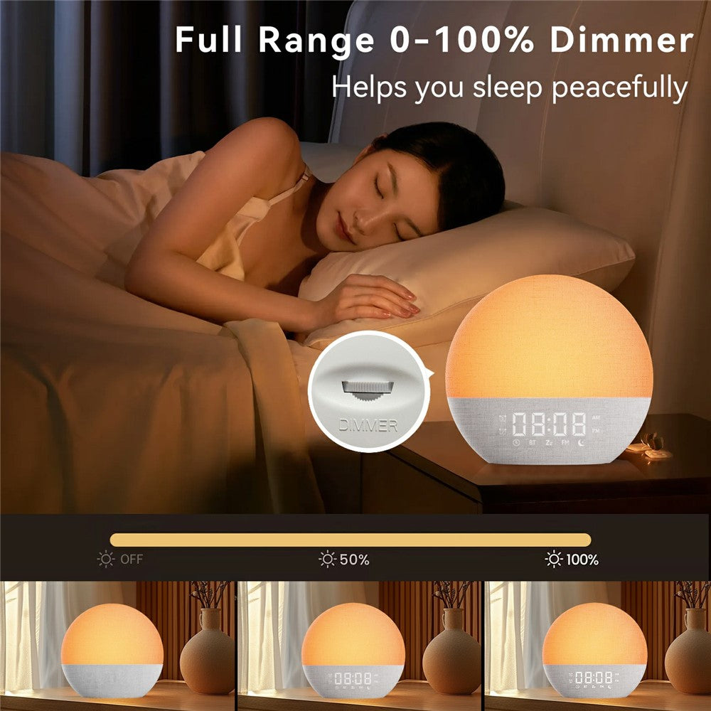 SH08A Fabric Sunrise Design Alarm Clock Bluetooth-Compatible Speaker White Noise with LED Night Light / FM Radio
