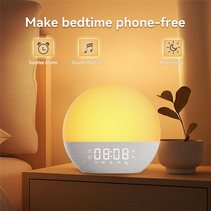 SH08A Fabric Sunrise Design Alarm Clock Bluetooth-Compatible Speaker White Noise with LED Night Light / FM Radio