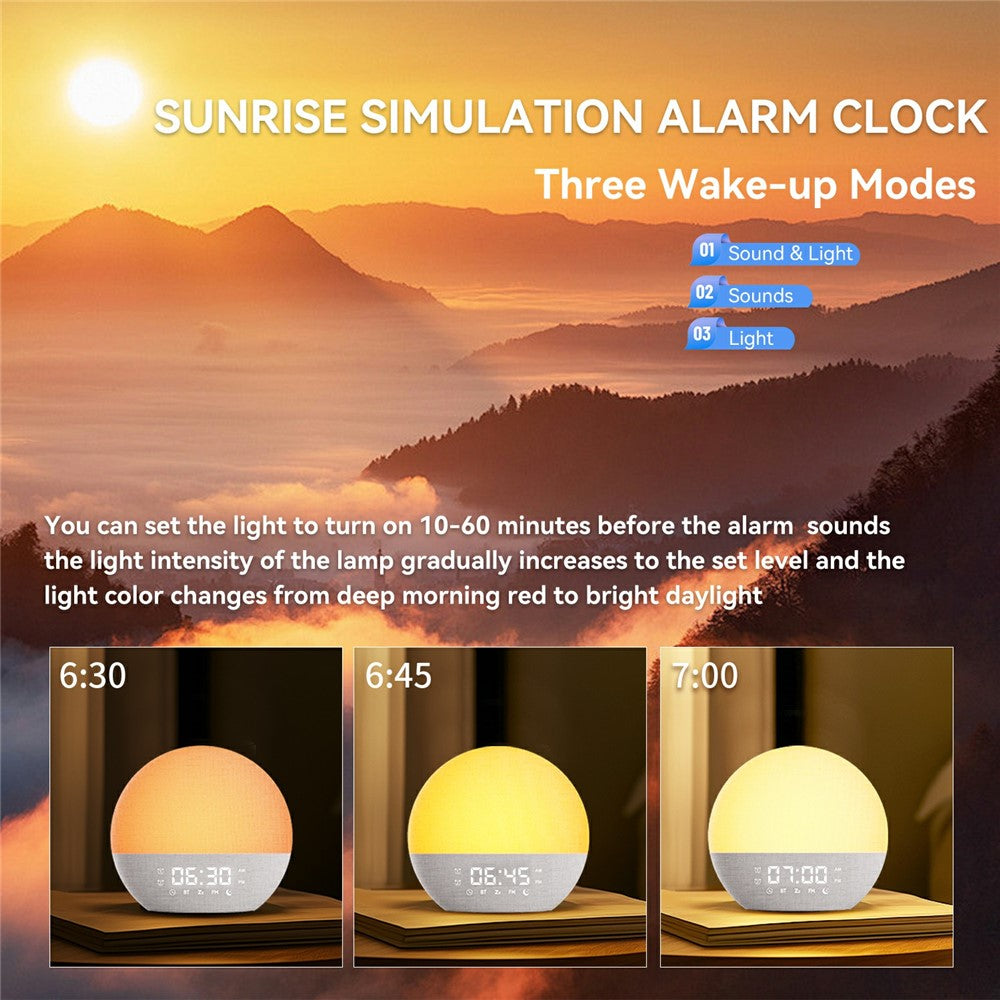 SH08A Fabric Sunrise Design Alarm Clock Bluetooth-Compatible Speaker White Noise with LED Night Light / FM Radio