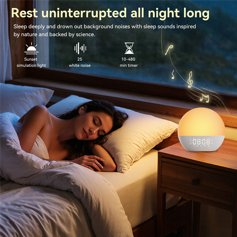 SH08A Fabric Sunrise Design Alarm Clock Bluetooth-Compatible Speaker White Noise with LED Night Light / FM Radio