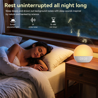 SH08A Fabric Sunrise Design Alarm Clock Bluetooth-Compatible Speaker White Noise with LED Night Light / FM Radio