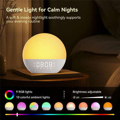 SH08A Fabric Sunrise Design Alarm Clock Bluetooth-Compatible Speaker White Noise with LED Night Light / FM Radio
