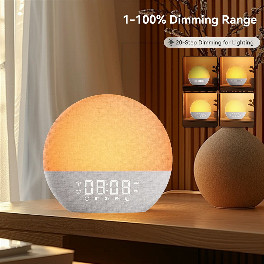 SH08A Fabric Sunrise Design Alarm Clock Bluetooth-Compatible Speaker White Noise with LED Night Light / FM Radio