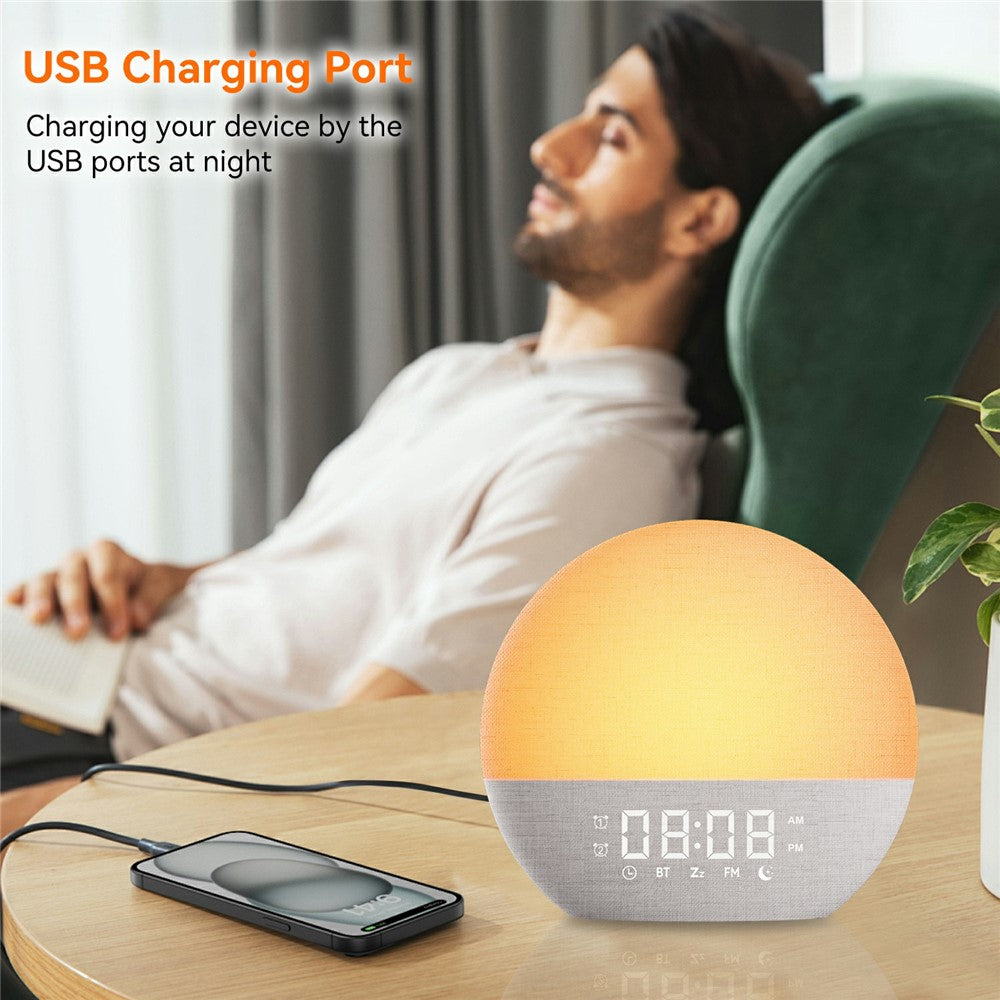 SH08A Fabric Sunrise Design Alarm Clock Bluetooth-Compatible Speaker White Noise with LED Night Light / FM Radio