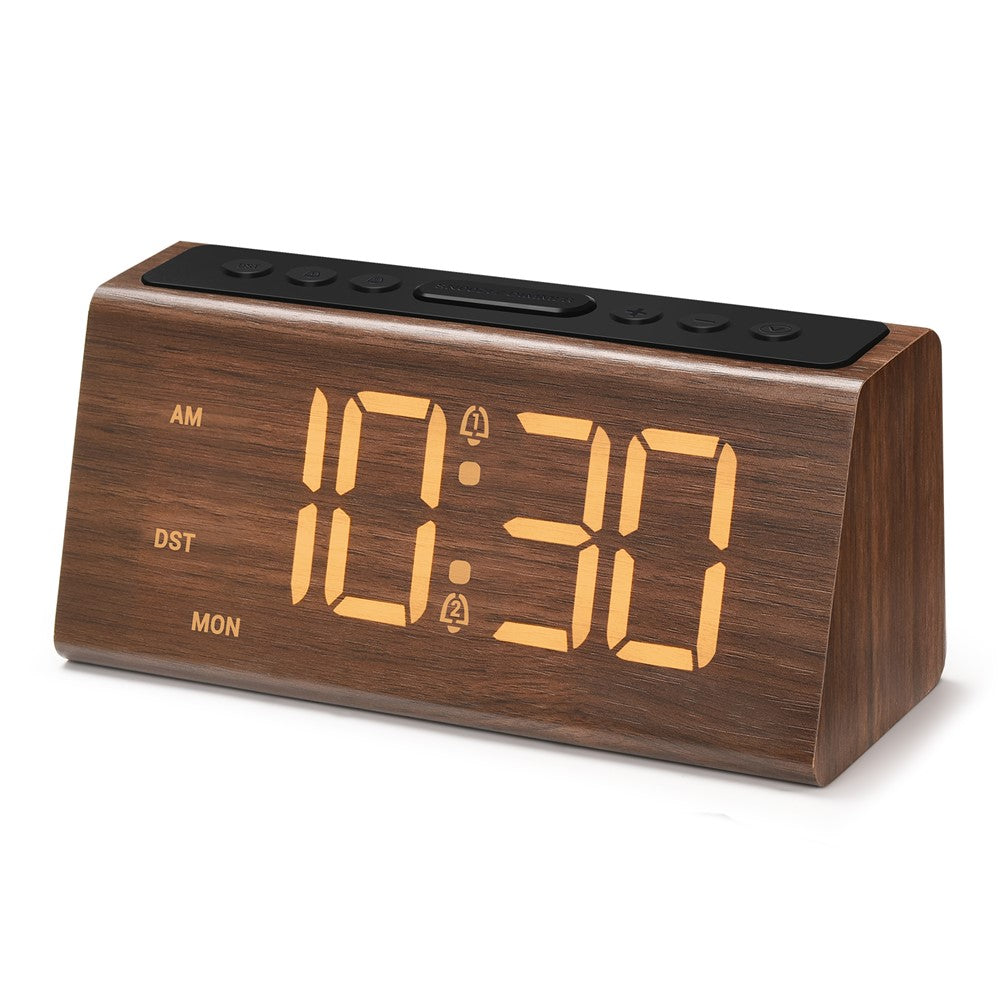 GS-G60 Wood Grain Digital Clock 1.8 Inch LED Display Dual Alarm Clock with Adjustable Volume and Brightness