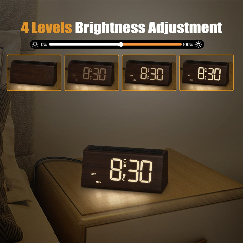GS-G60 Wood Grain Digital Clock 1.8 Inch LED Display Dual Alarm Clock with Adjustable Volume and Brightness