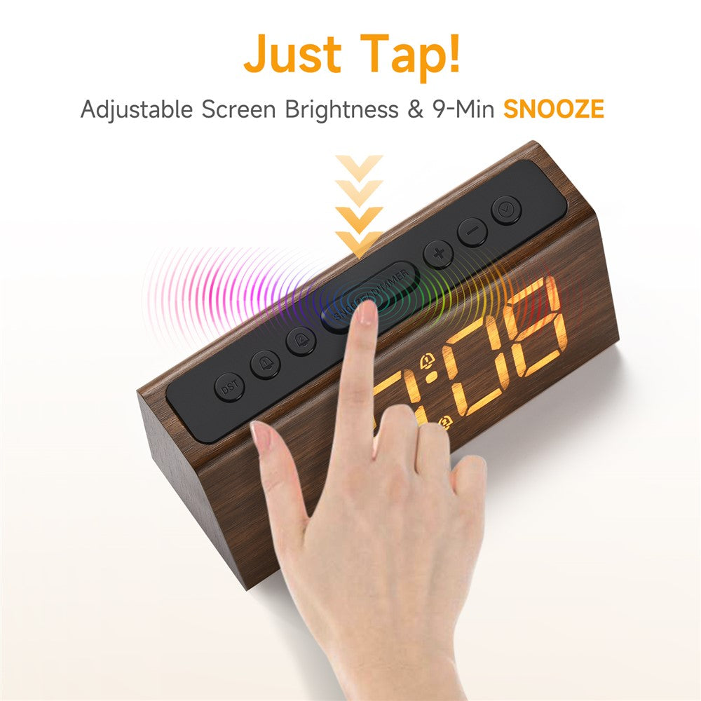 GS-G60 Wood Grain Digital Clock 1.8 Inch LED Display Dual Alarm Clock with Adjustable Volume and Brightness