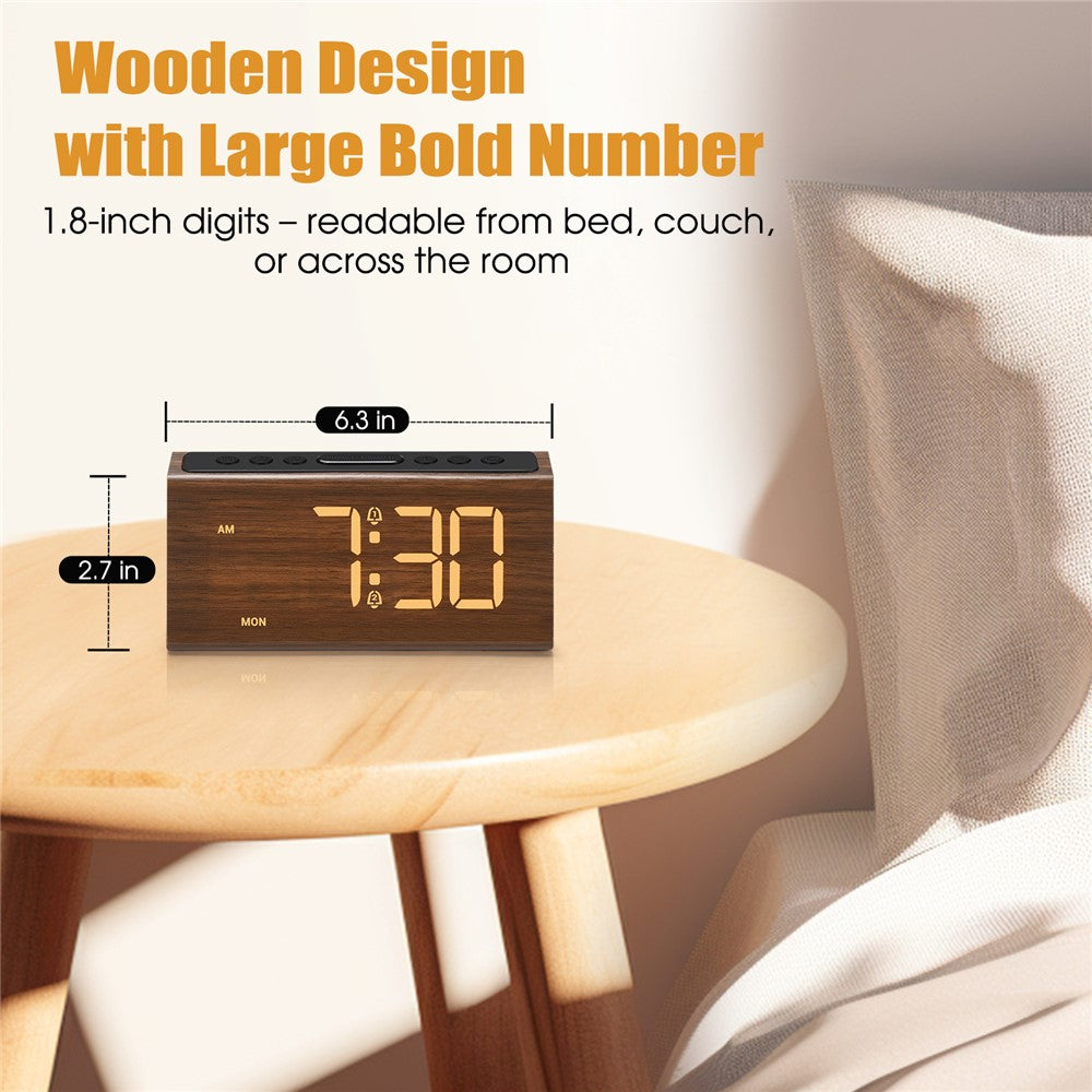 GS-G60 Wood Grain Digital Clock 1.8 Inch LED Display Dual Alarm Clock with Adjustable Volume and Brightness
