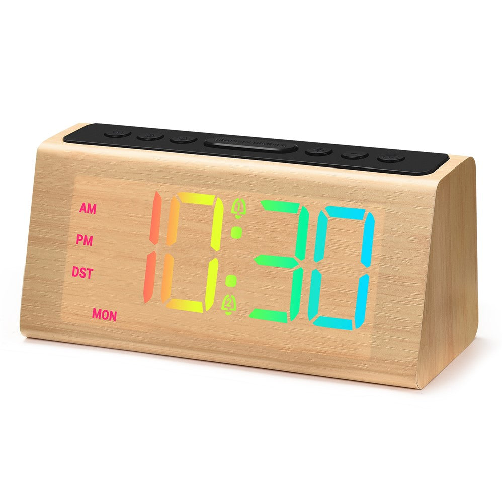 GS-G60 Wood Grain Digital Clock 1.8 Inch LED Display Dual Alarm Clock with Adjustable Volume and Brightness