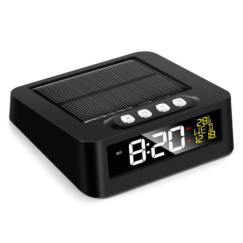 GS-301 Solar Powered Clock Temperature Display LED Digital Alarm Clock with Fatigue Driving Reminder