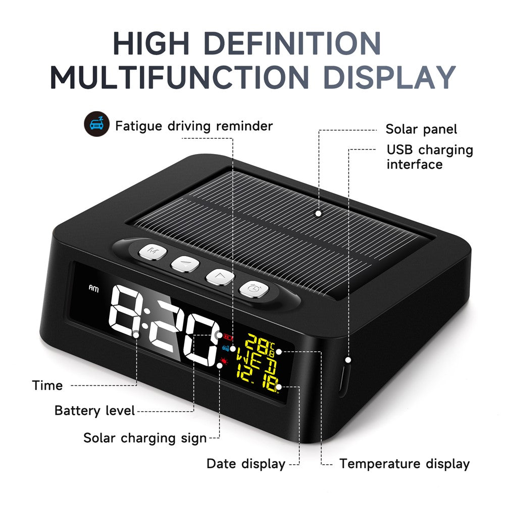 GS-301 Solar Powered Clock Temperature Display LED Digital Alarm Clock with Fatigue Driving Reminder